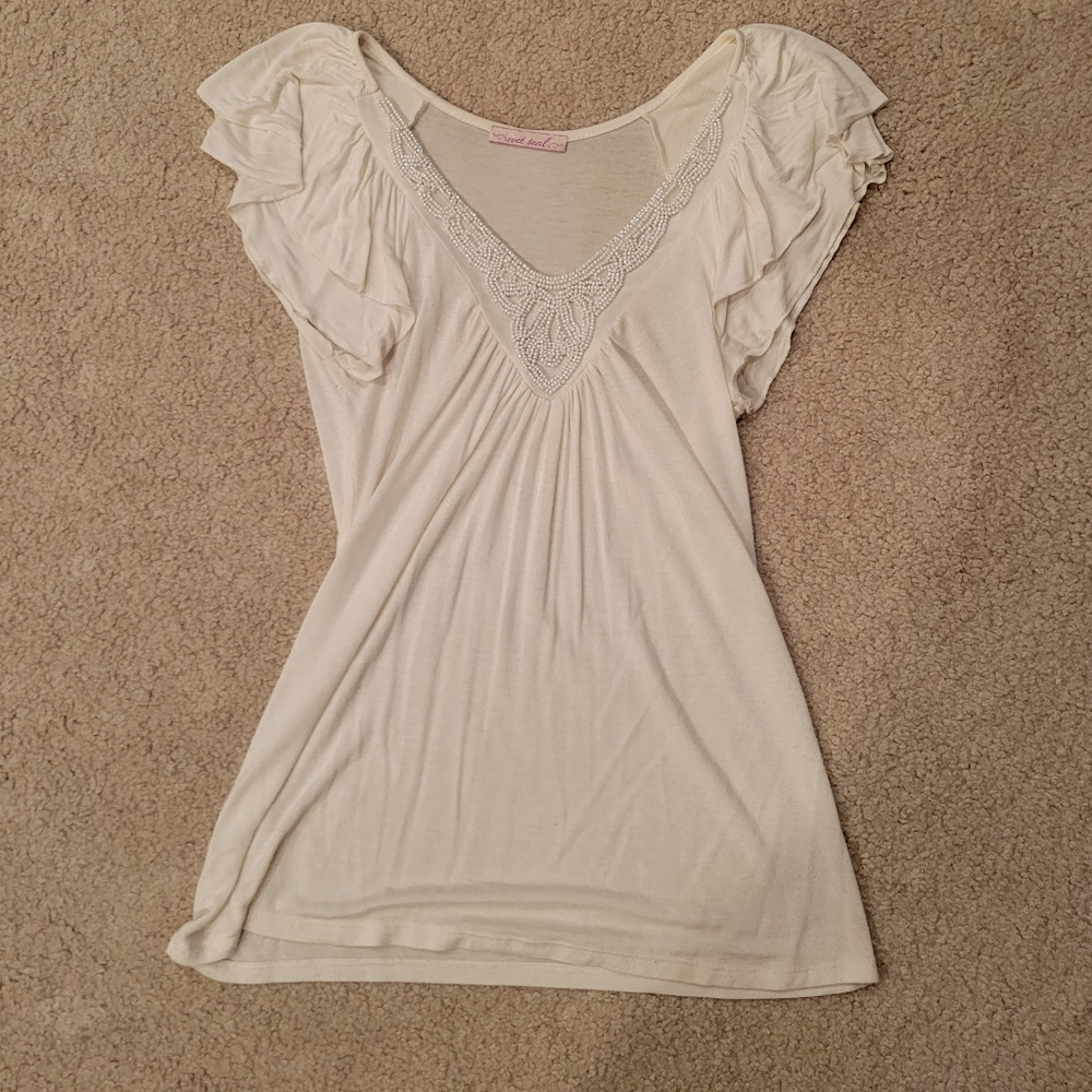 White Flutter Sleeve Top
